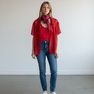 3 piece bundleExpress Y2K Vintage Vibrant Red Blouse Camisole and scarf set.